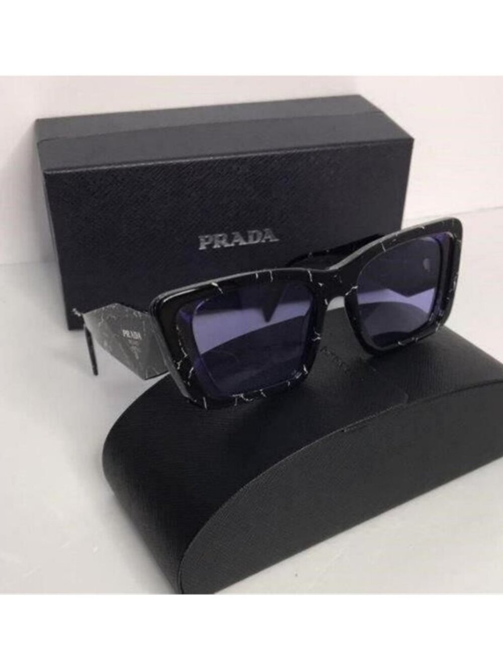 Authentic- New - PRADA Oversized Woman Sunglasses 0PR 08YS Havana Black/White - Picture 7 of 12